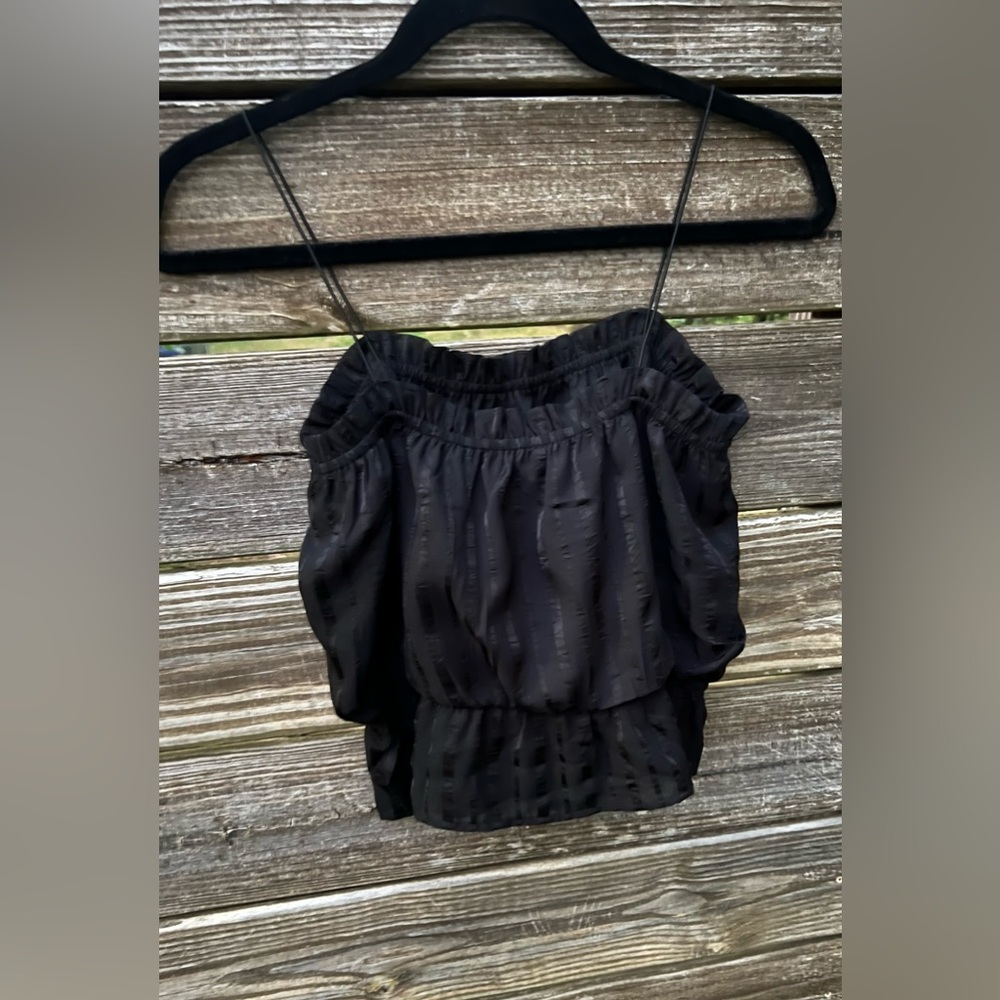 NWT Lulu's Black Spaghetti Strap Satin Ruffle Whimsygoth Boho Medium Camisole - Picture 4 of 10